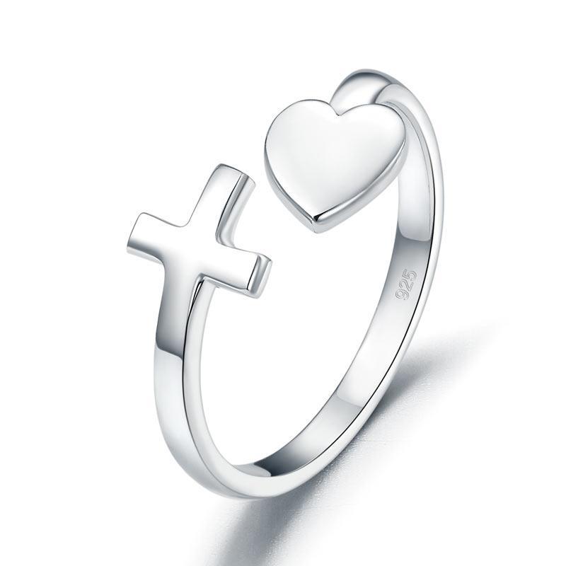 Plain Cross Heart Ring